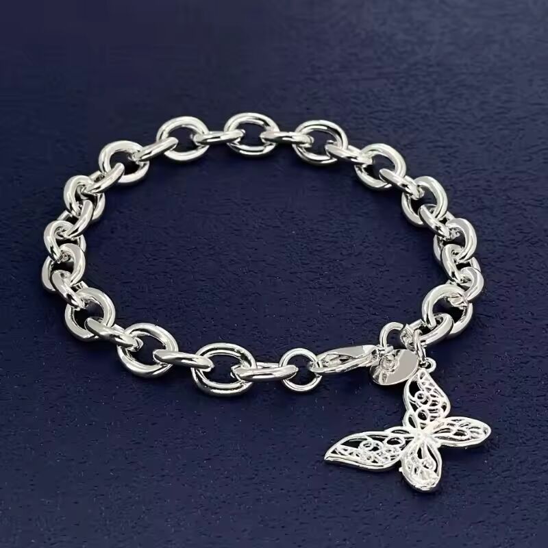 Pretty 925 sterling Silver Butterfly Bracelet for women lady men DIY New popular original wedding jewelry Valentine's Day Gifts